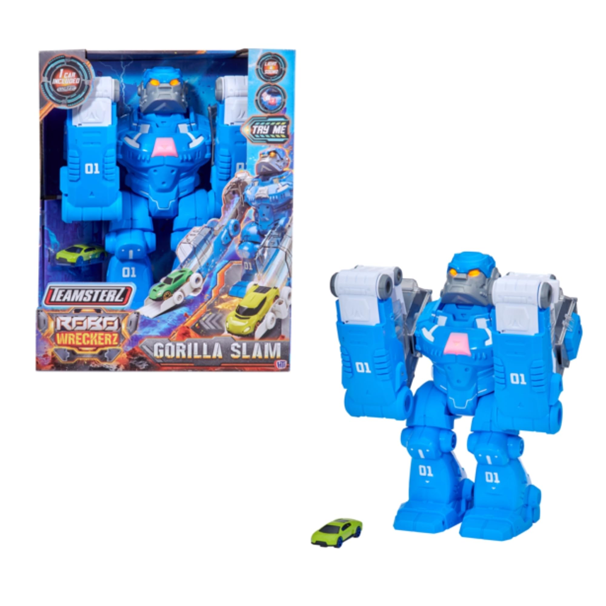 Teamsterz Robo Wreckers Gorilla Slam Playset | Robotic Gorilla Die-Cast Car Launcher with Lights & Sounds | Includes 1 Die-Cast Car | Kids Vehicle Track Toy for Boys & Girls | Action Playset | Ages 3+