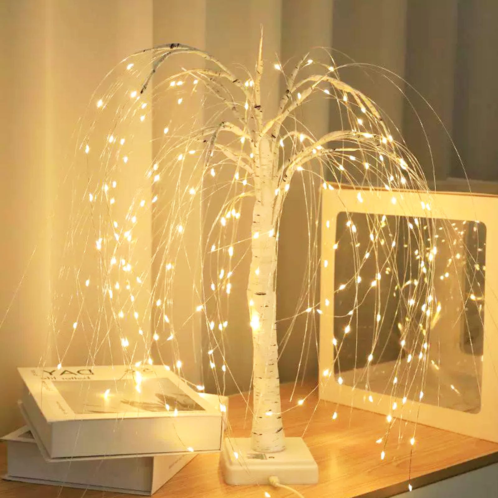 wpdash Warm White Firefly Ambient Light USB & Battery Dual Power Glowing Willow Tree LED Decor Table Lamp for Kids' Rooms Wedding Anniversaries & Birthday Parties and Gift — image 1