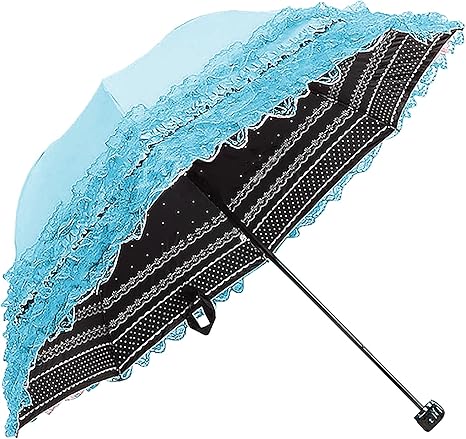 Amazon 折りたたみ傘 日傘 Uvカット 遮光 遮熱 晴雨兼用 フリル レース 御姫さまっぽい 可愛い 8本骨 三つ折り 軽量 丈夫 熱中症対策 紫外線防止 涼しい 夏用 ブルー Afinderjp 傘 レインウェア 通販