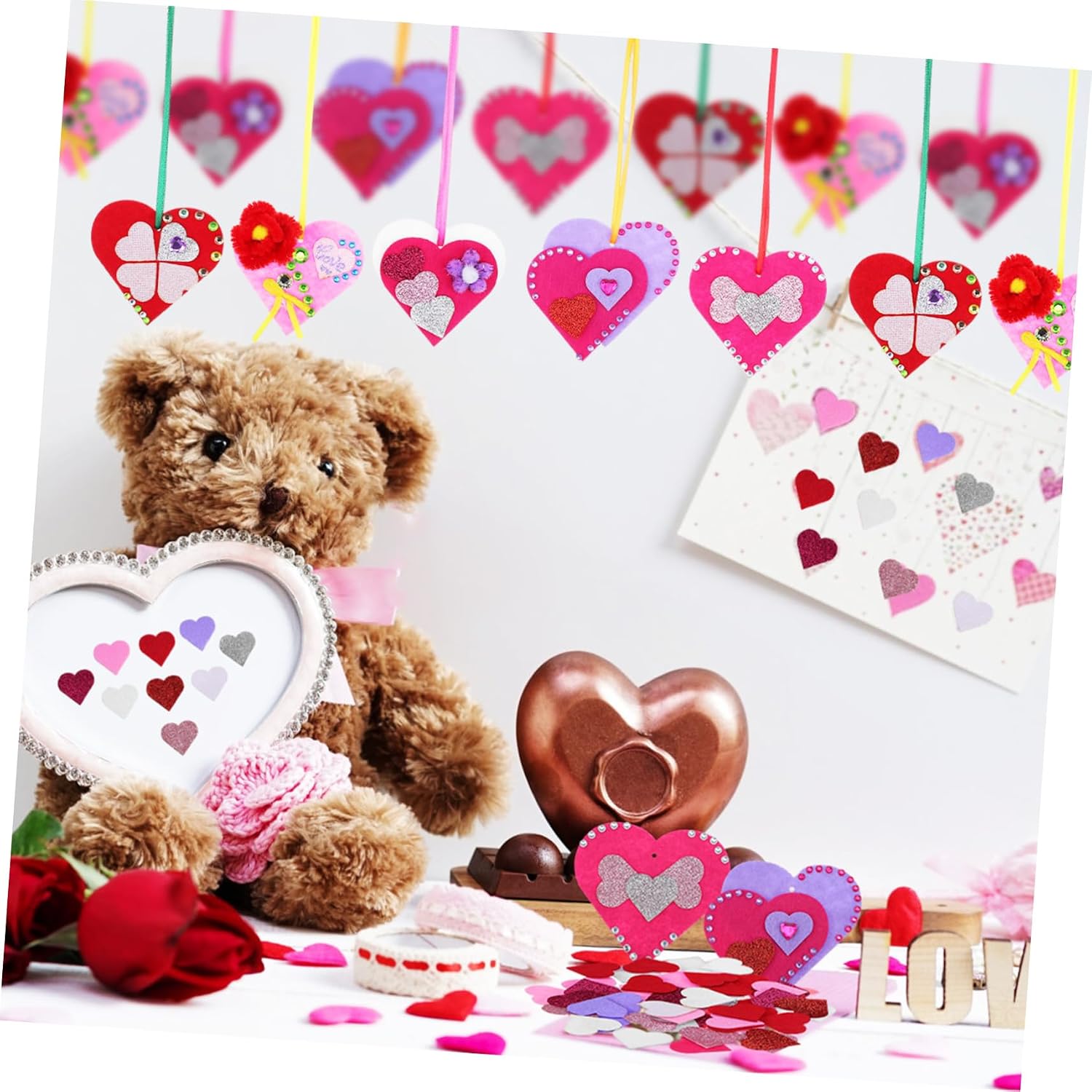 YARNOW 1 Set Valentine Foam Stickers Heart Stickers for DIY Crafts Scrapbooking Party Decorations Easy to Apply Heart Tags for Valentine Day and Weddings