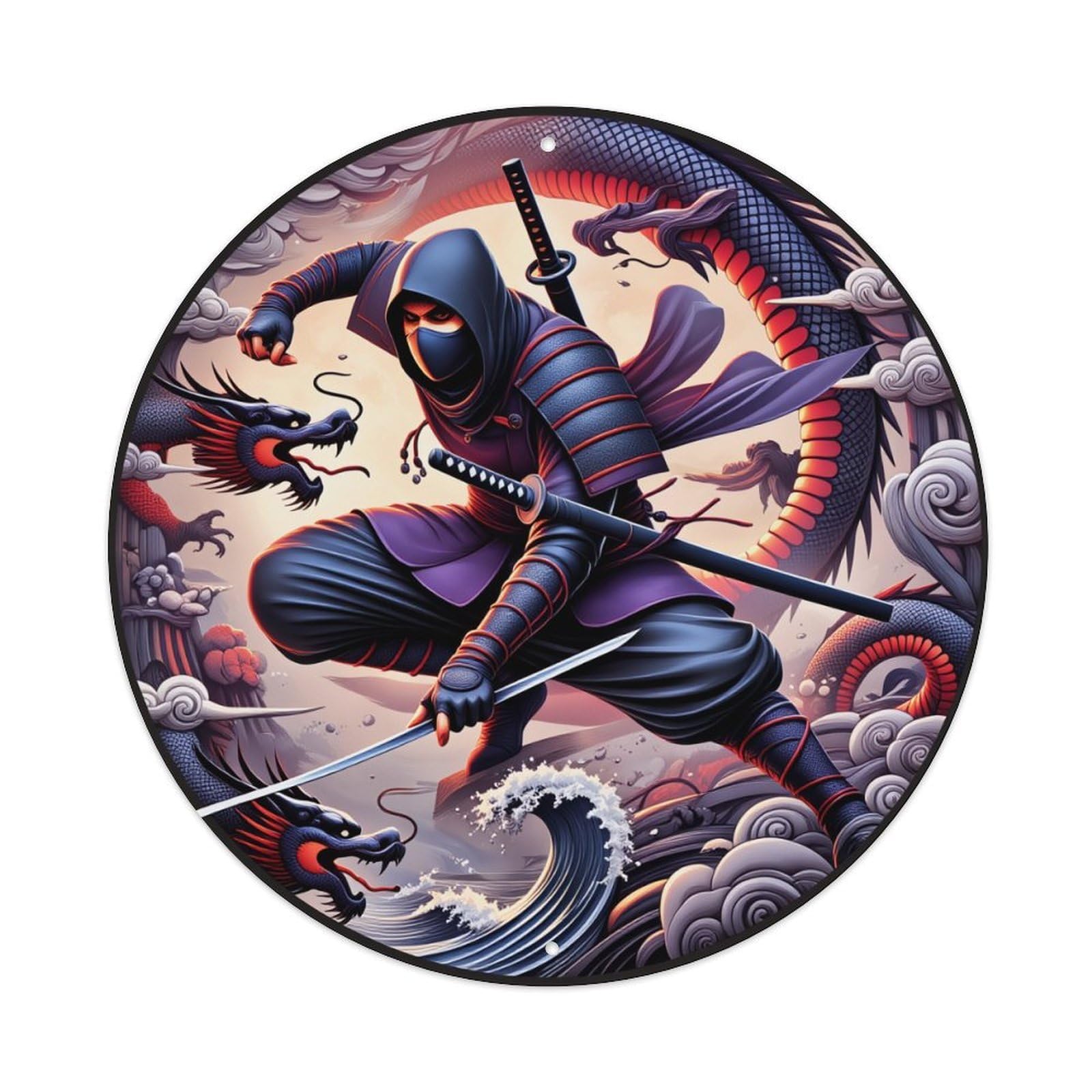 Jdfenggu Vintage Ninja Warrior Dragon Wave Cloud Retro Metal Tin Sign, Metal Poster For Bar, Home, Man Cave, Kitchen, Laundry Room Art Decor 8X8 Inch