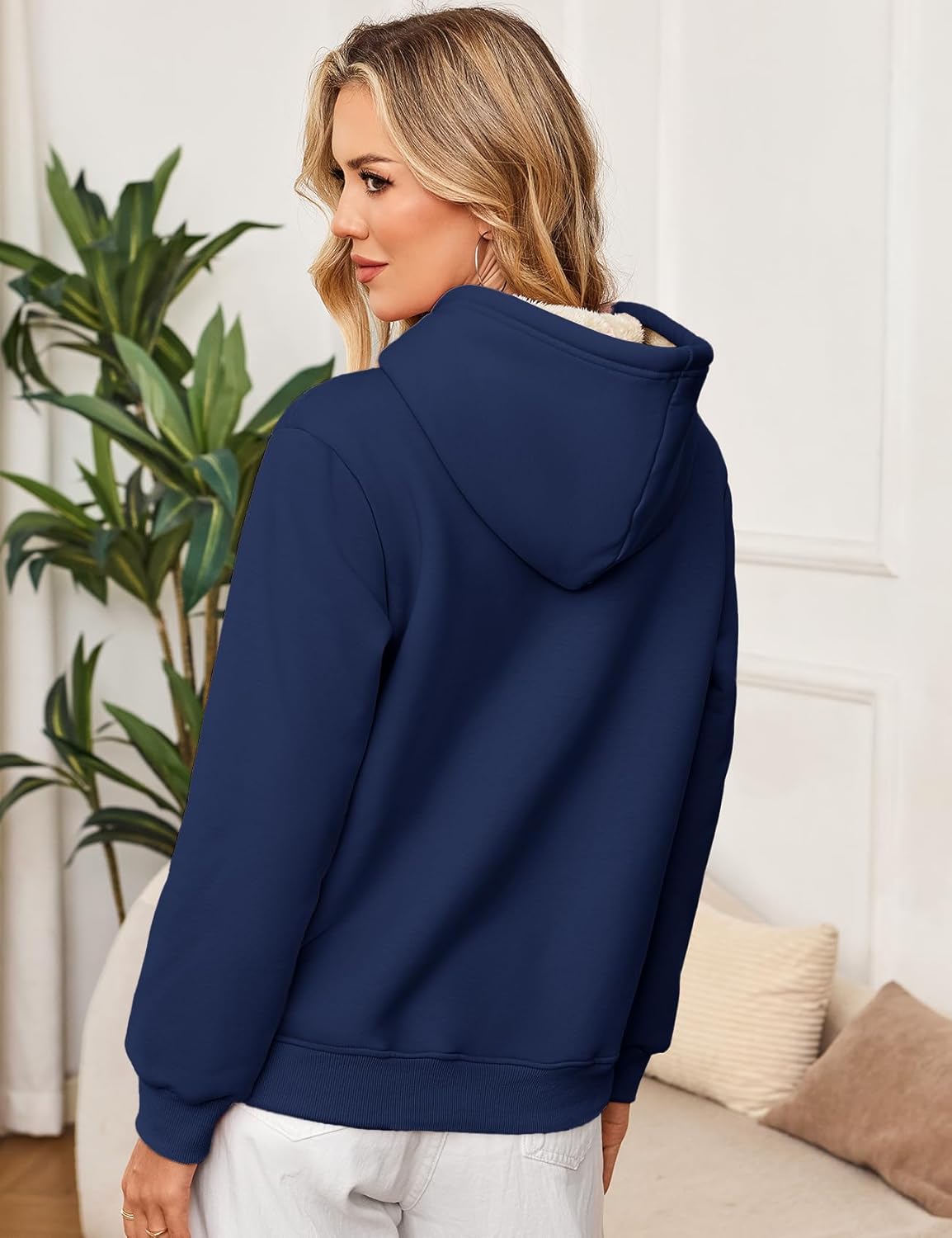 Flygo Women's Sherpa Fleece Lined Hoodie Winter Warm Thermal Heavyweight Plain Pullover Thicken Sweatshirt Tops with Pockets - Image 4