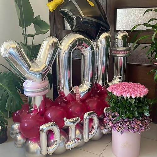 Vista 37 de Globos plateados de la letra M de 40 pulgadas, globos grandes del alfabeto M, globos plateados de papel de aluminio para decoración de cumpleaños