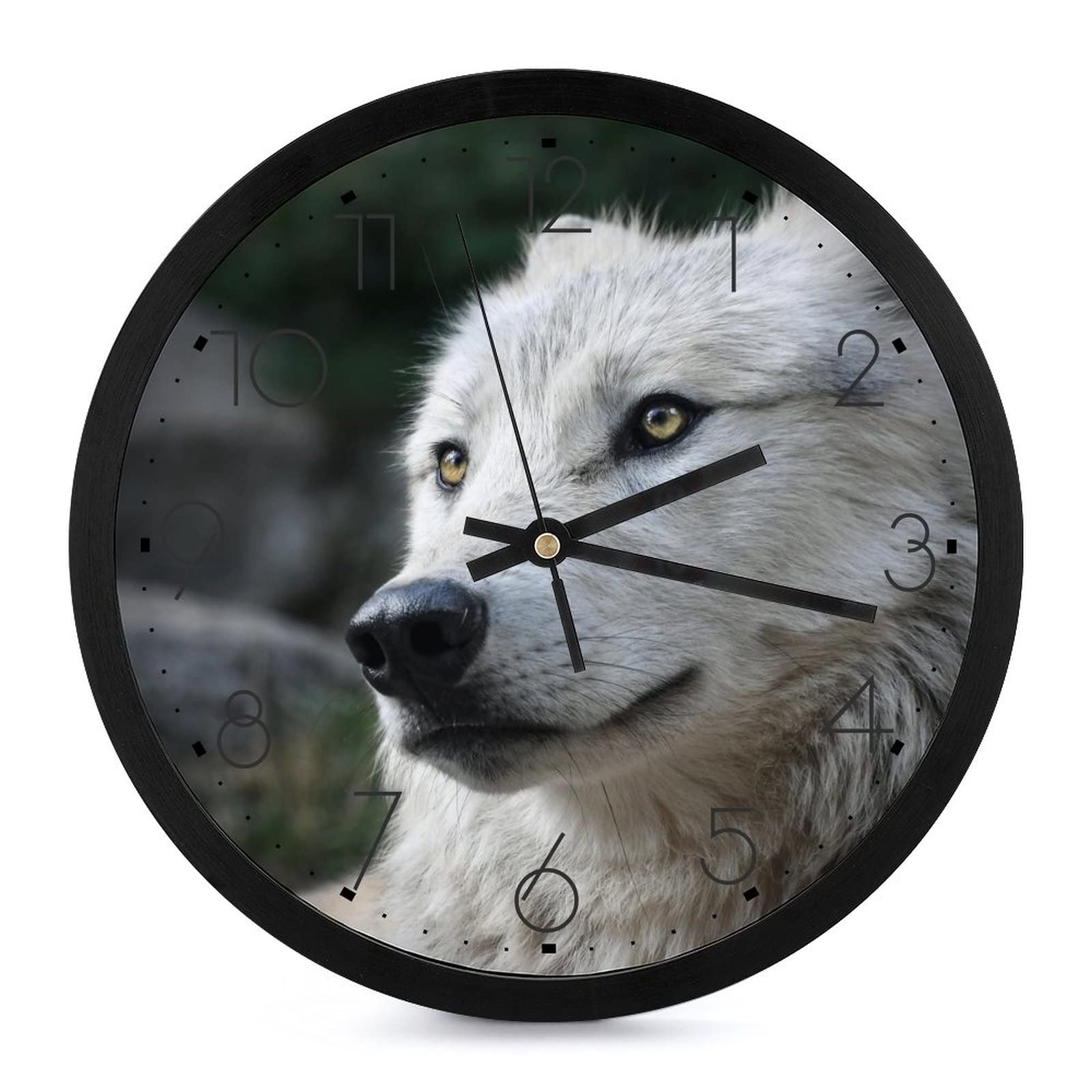 Pendule murale silencieuse loup blanc moderne de 25.4 cm pour décorer votre intérieur
