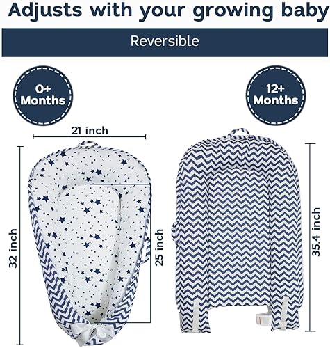 Miniatura 27 de Tumbona para bebé, tumbona infantil de algodón orgánico, reversible, ajustable y portátil, uso supervisado, suave, transpirable, funda lavable