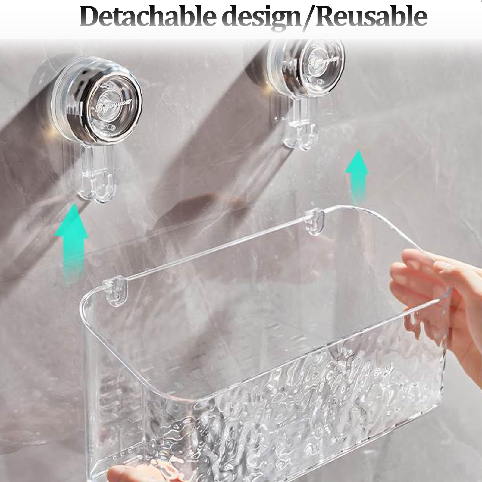 Organizador de ducha con ventosa, estante transparente montado en la pared para baño, cocina, instalación sin taladro, solución de almacenamiento extraíble, diseño de patrón glaciar de lujo ligero