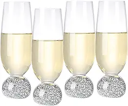 Hanjue Conjunto de 4 taças de champanhe, taças de champanhe, vidro de cristal sem chumbo de 200 ml, conjunto de copos transparentes, vidro de bar, ideal para festas, casamento, aniversário, Natal,
