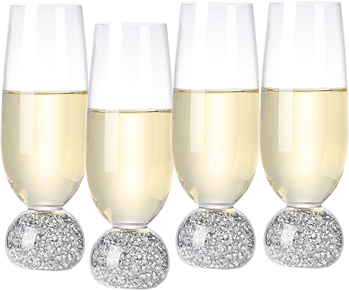 Hanjue Conjunto de 4 taças de champanhe, taças de champanhe, vidro de cristal sem chumbo de 200 ml, conjunto de copos transparentes, vidro de bar, ideal para festas, casamento, aniversário, Natal,