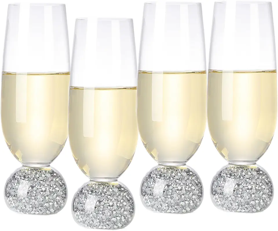 Hanjue Conjunto de 4 taças de champanhe, taças de champanhe, vidro de cristal sem chumbo de 200 ml, conjunto de copos transparentes, vidro de bar, ideal para festas, casamento, aniversário, Natal,