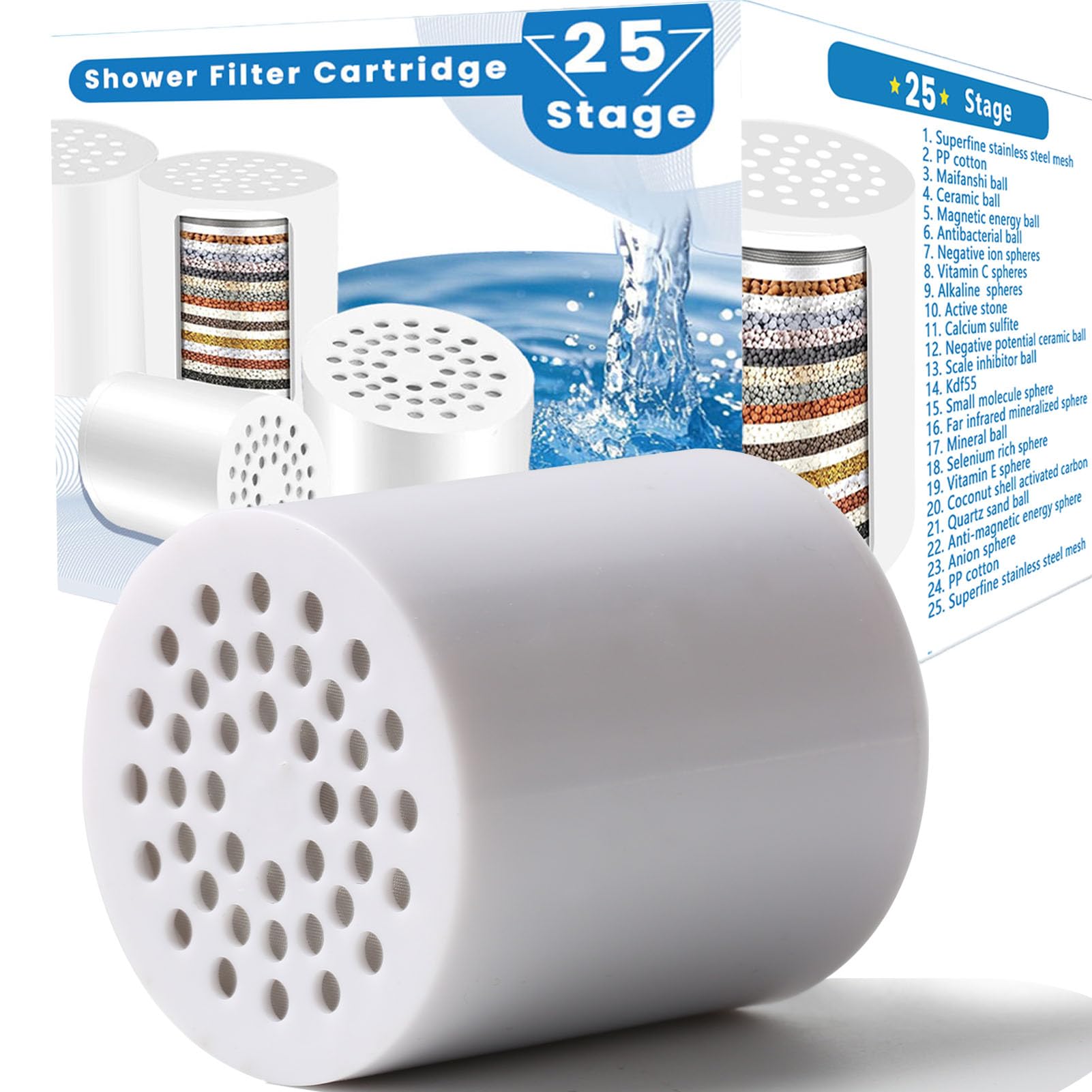 Cartucho de repuesto para filtro de ducha de 25 etapas, paquete de 4 cartuchos universales de agua dura, elimina cloro, metales pesados, hierro y sedimentos, se adapta a cualquier filtro de