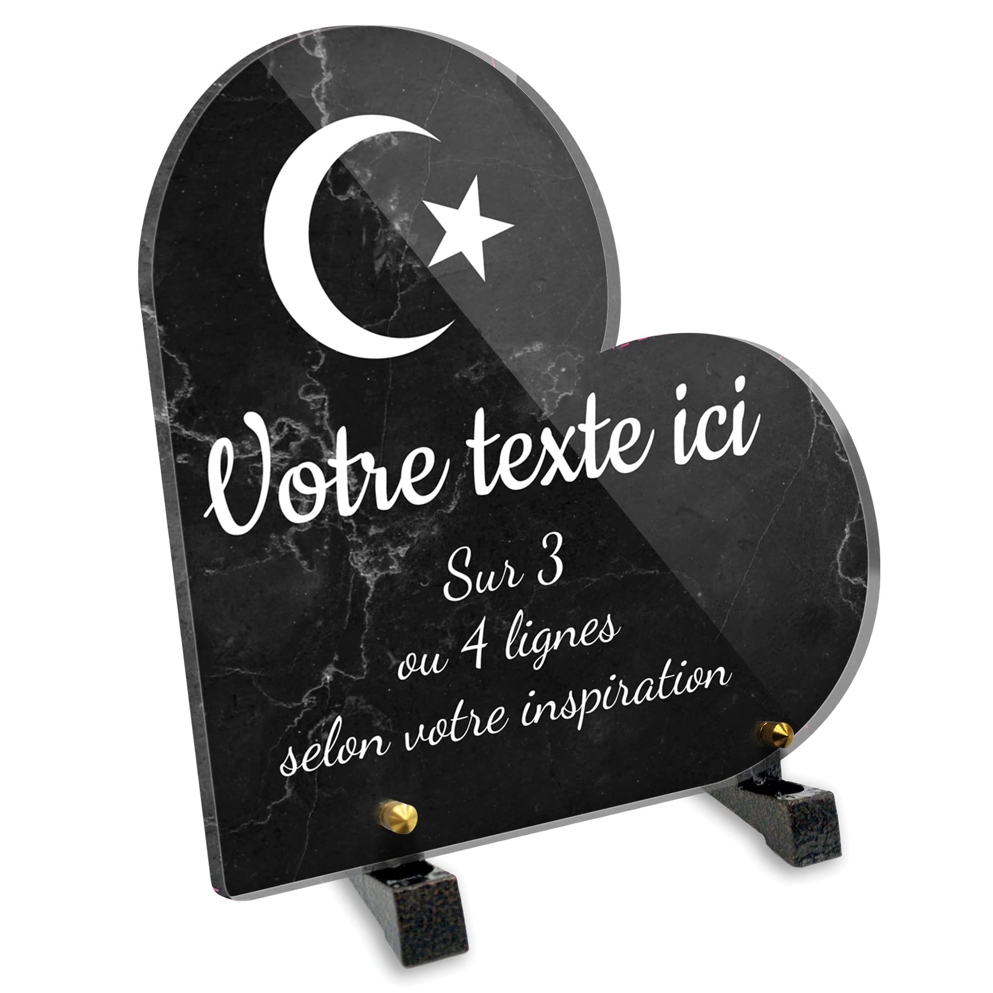 Spersonalizowana płyta nagrobna Serce z pleksicą z motywem islamu, różne rozmiary, grubość 6mm, spersonalizowana w wielu liniach 20x20 cm
