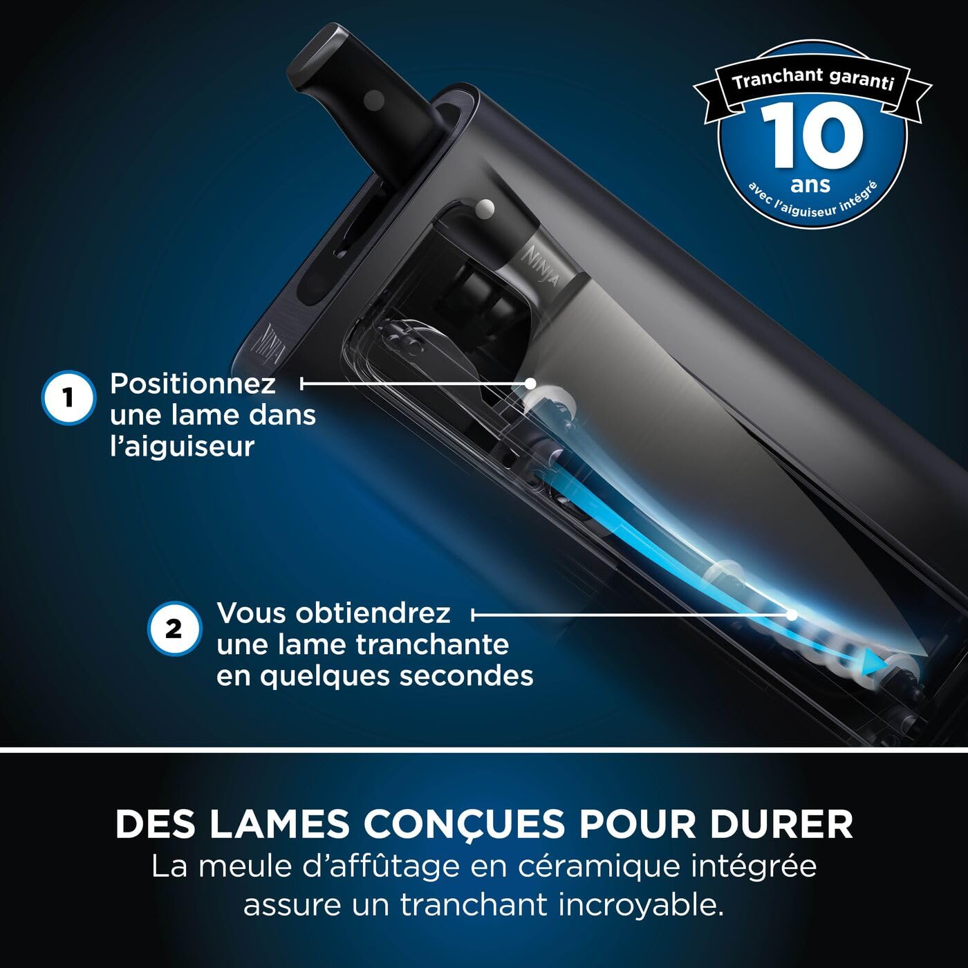 Bloc-couteaux Ninja Foodi StaySharp avec Affûteur, Ensemble de Couteaux 6 Pièces Aiguisés: Couteau de chef, à pain, à trancher, universel, à éplucher et ciseaux, en Acier Inoxydable, K32006EU