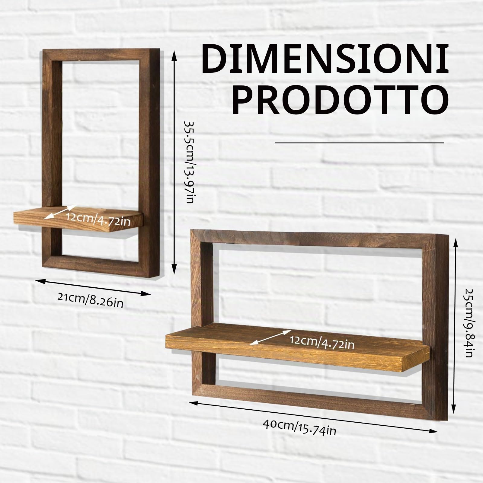 Set 2 Mensole da Muro, Mensole Sospese in Legno Mensola Sospesa da Parete Mensola Quadrata per Soggiorno Decorazione Della Parete per Soggiorno, Studio, Bagno, Cucina (Marrone)