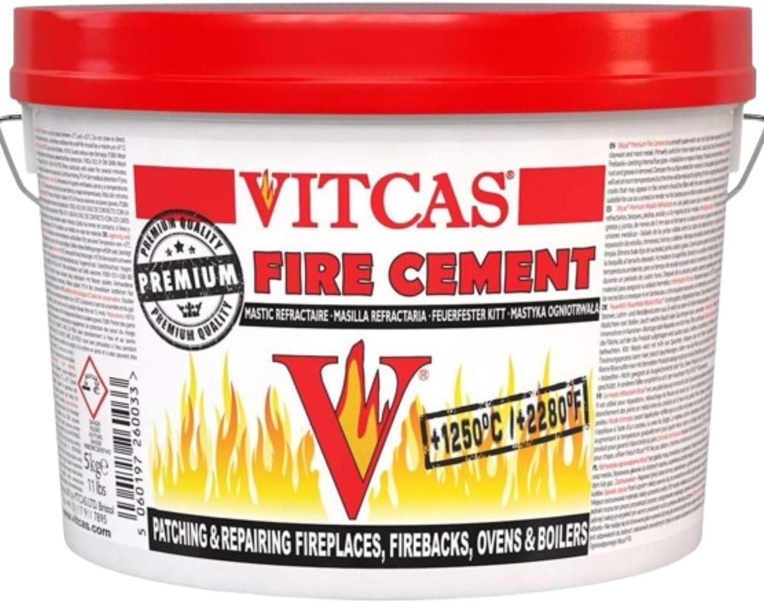 VITCAS Premium Fire Cement – Fire Bricks – Excellent Adhesion – Fireproof – Patching and Repairing – Easy to use – 5KG