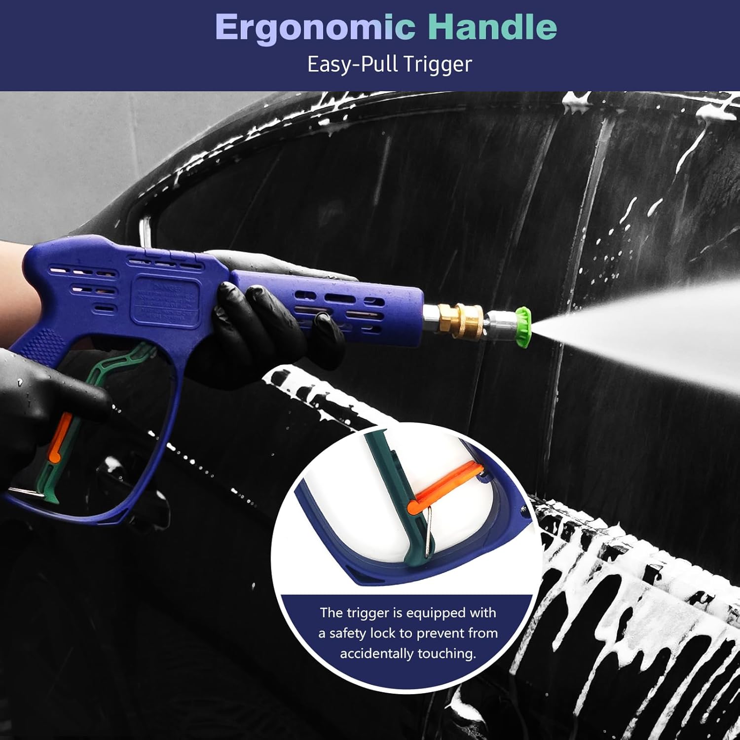 YeewayVeh High Pressure Washer Gun with 3/8" Quick Connect and M22 14mm / 15mm Fitting, Pressure Washer Wands with 5 Nozzles Tips, Power Washer Gun for Car Wash (5000PSI, 8 GPM)