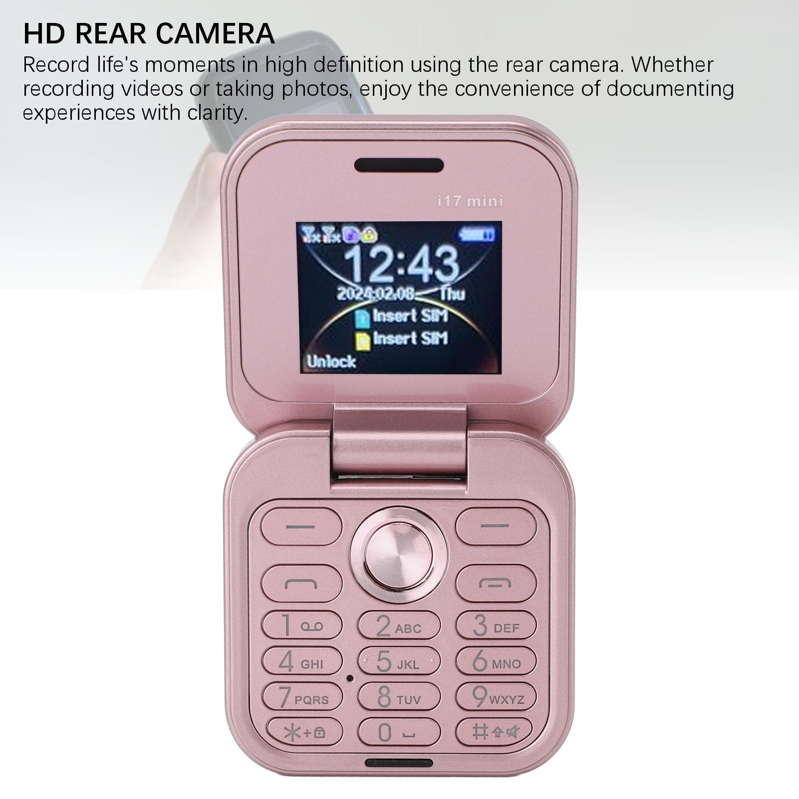 ASHATA Telefono cellulare 2G Flip Tiny, Dual Nano SIM GSM, torcia LED, radio FM, fotocamera posteriore, telefono cellulare più piccolo, per anziani (rosa)