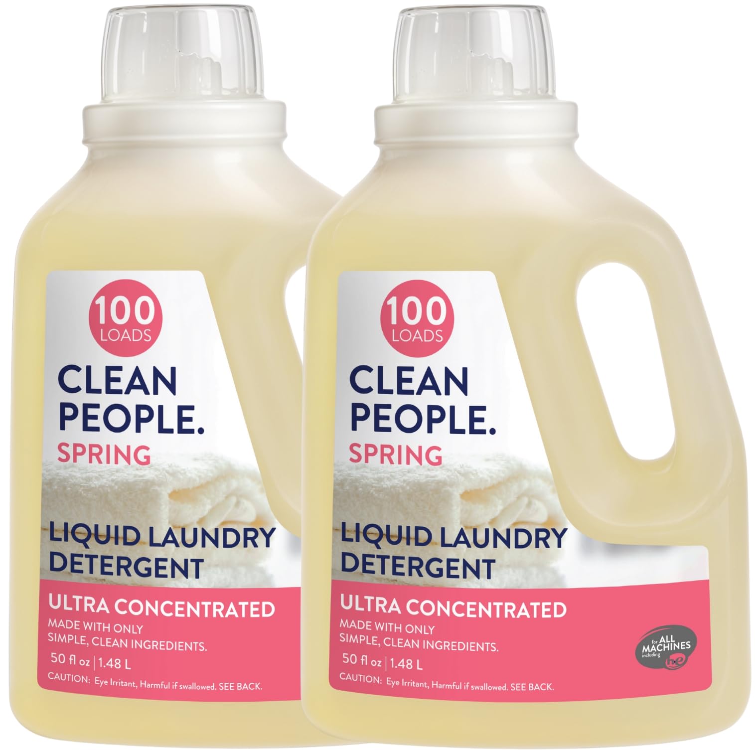 The Clean People Liquid Laundry Detergent - Recyclable Packaging, Stain Fighting - Ultra Concentrated, Laundry Soap - Spring Scent, 50 fl oz (2 Pack)