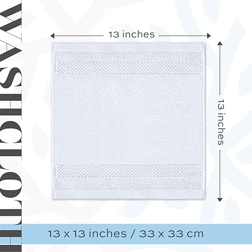 Miniatura 5 de White Classic 2 tapetes de baño blancos de lujo de 22 x 34 y 12 toallas blancas de lujo de 13 x 13 pulgadas, algodón, altamente absorbentes y de
