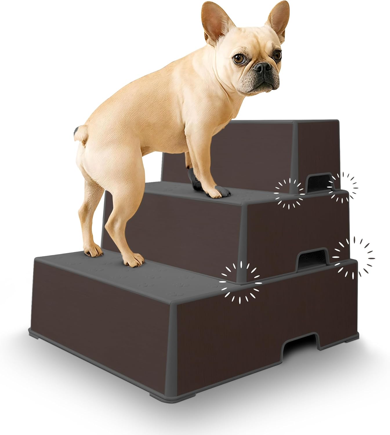 Pet Easy Steps Stairs for Small & Med Dog Cat Bed Sofa Chair - Adjustable Height & Portable - Stable with Rubberized Anti- Slip Mat & Magnetic Alignment - Easy 10 Second Setup - Espresso