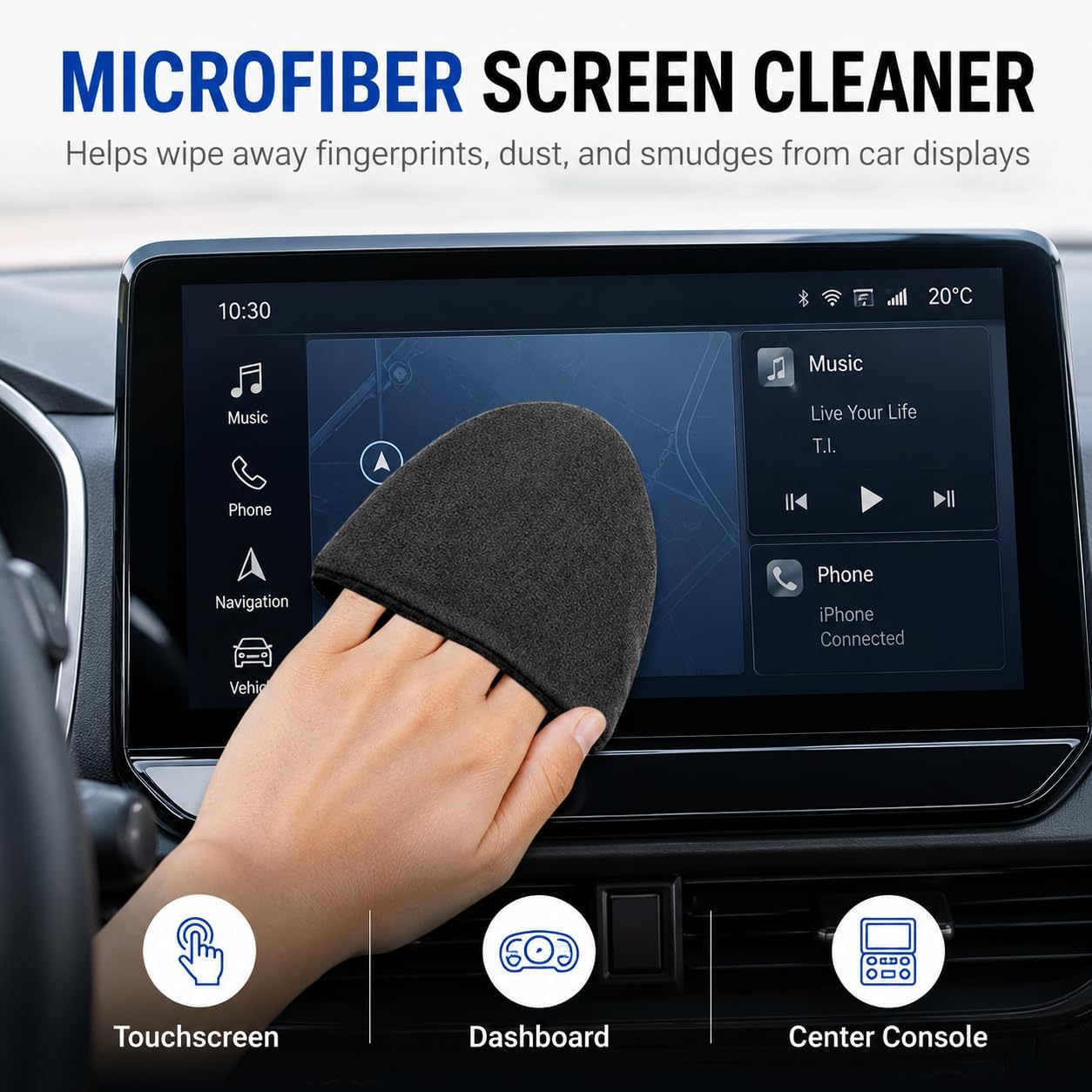Car Touchscreen Cleaner, Microfiber Pad (Two Black-Gray Triangles) image 2