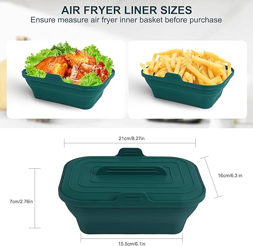 Miniatura 3 de Forros de silicona para freidora de aire plegables, forros reutilizables de 8.2 pulgadas con tapa, frescura de larga duración - Freidoras de aire