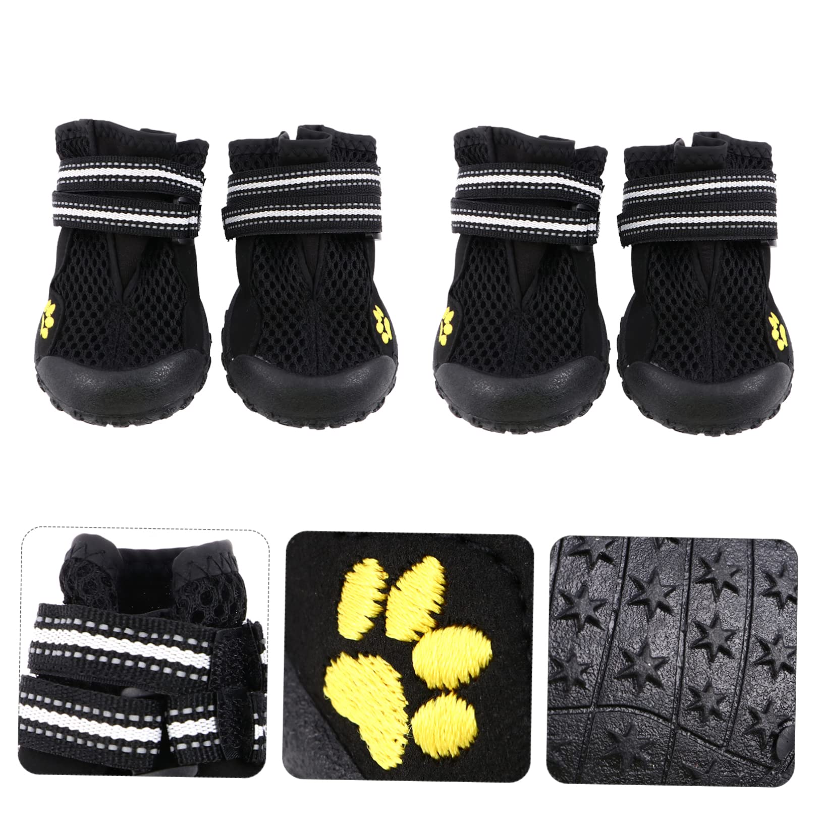 POPETPOP 1Set Outdoor Black Mesh Fabric Dog Shoes Large Dog Boots for Hiking Durable and Comfortable Pet Footwear Skid Design Protection for Paws