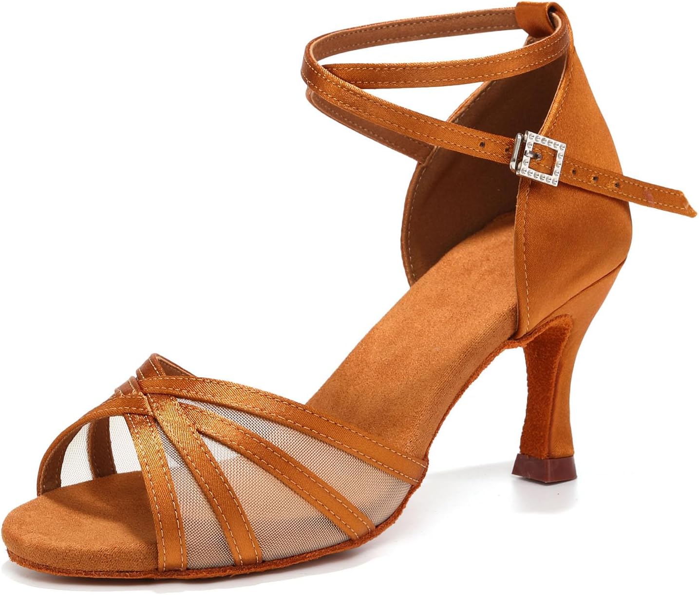 Women's Latin Dance Shoes Open Toe Satin Buckle Ballroom Salsa Bachata Practice