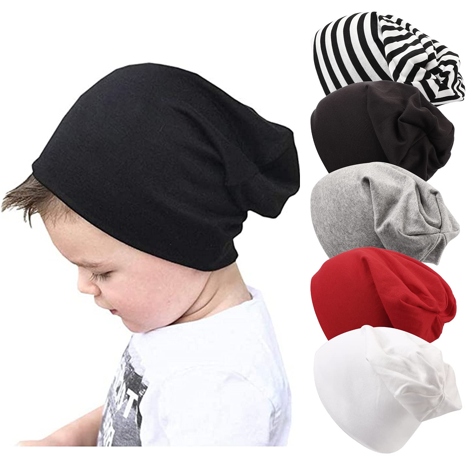 DRESHOW 5 Stück Unisex Baby Mütze Hut Junge Mütze Frühling Mützchen Kleinkind Wendemütze Jersey Slouch Beanie 6-60 Monate