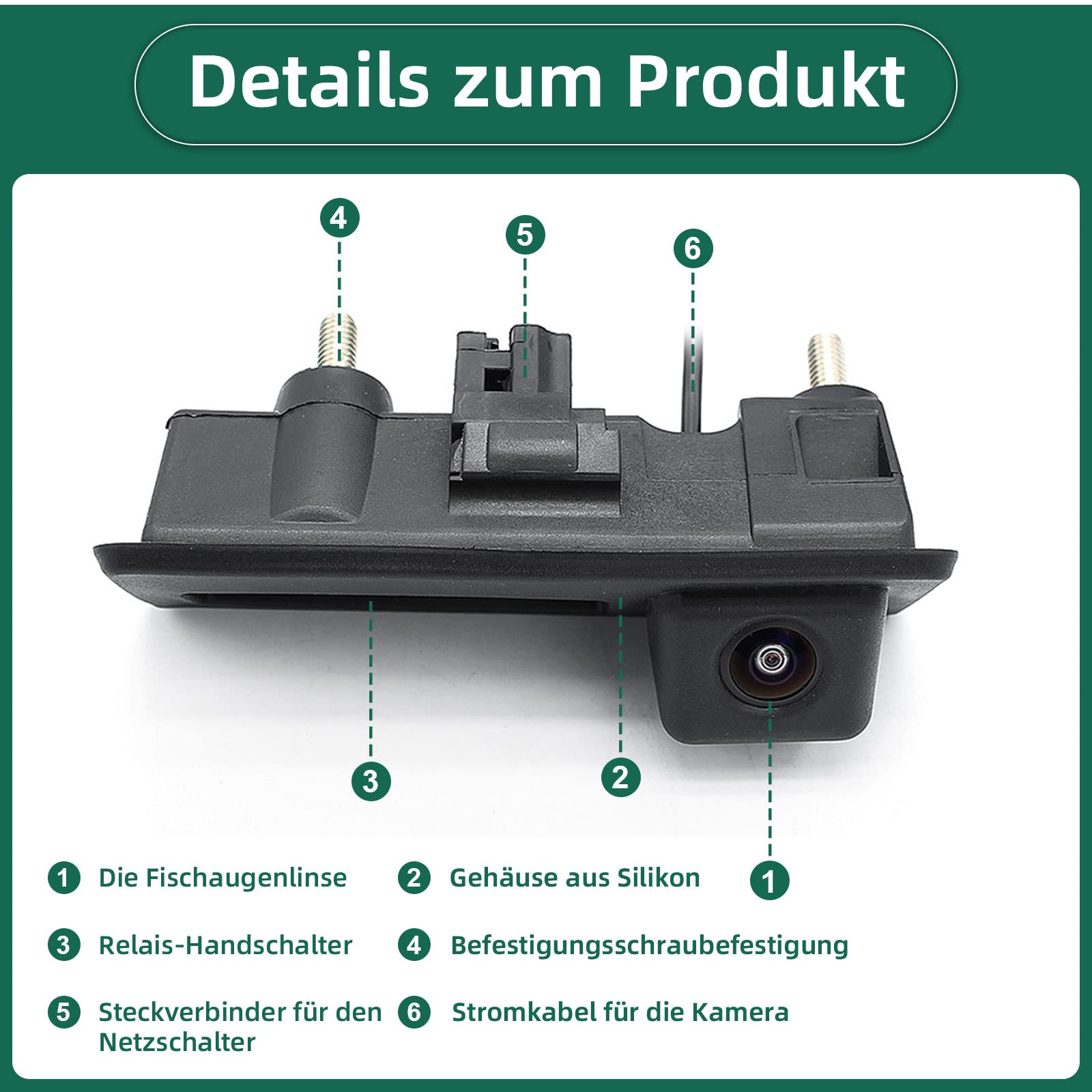HD 720P Auto Rückfahrkamera für Audi A4L A5 A3 Q3 Q5 RS6 VW Passat Tiguan Jetta Sharan Lavida Skoda mit Kofferraumgriff