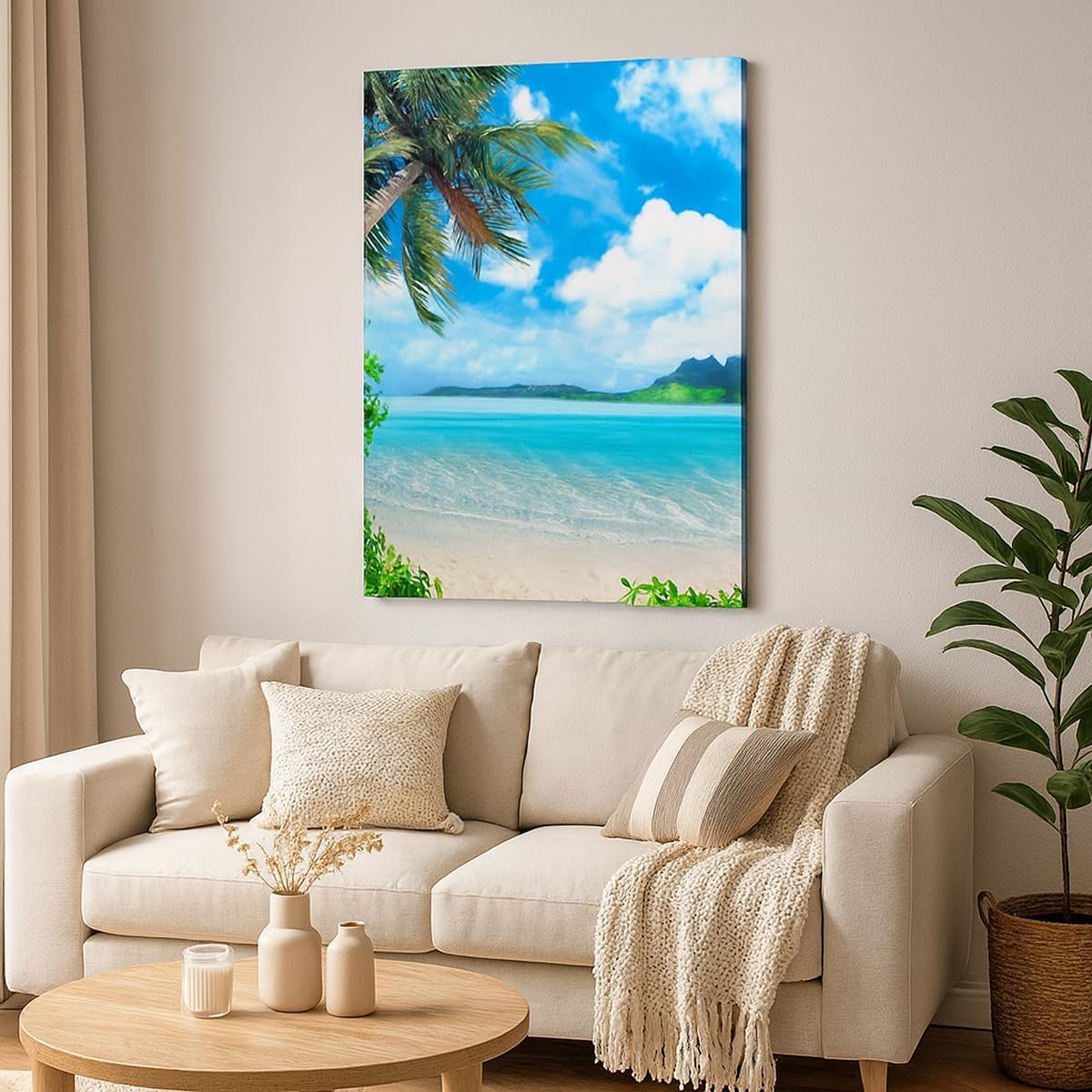 ARTTOR Obraz na płótnie w ramie plaża wakacje wyspa palma Nowoczesny 80x120cm Dekoracja ścienna Salon Sypialnia Kuchnia Deko Duży XXL Obrazy Art Foto Sztuka na ścianę Wall Decor Canvas PA80x120-2528