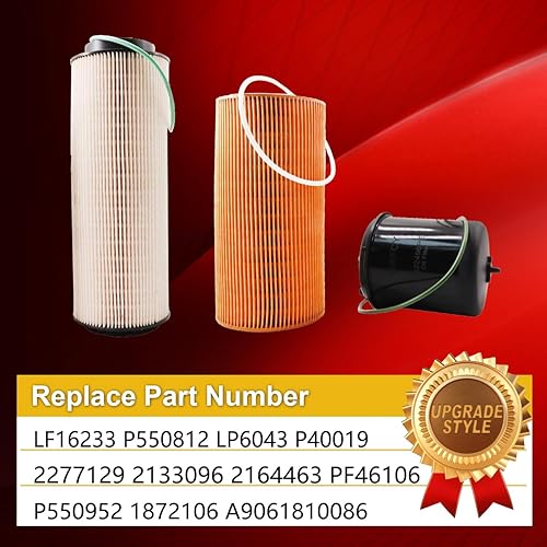 Miniatura 2 de 1852006 Filtro separador de agua de combustible 1922496 Filtro de aceite 1948921 Filtro de aceite compatible con MX11 MX13 EPA13 Motor Peterbilt DAF