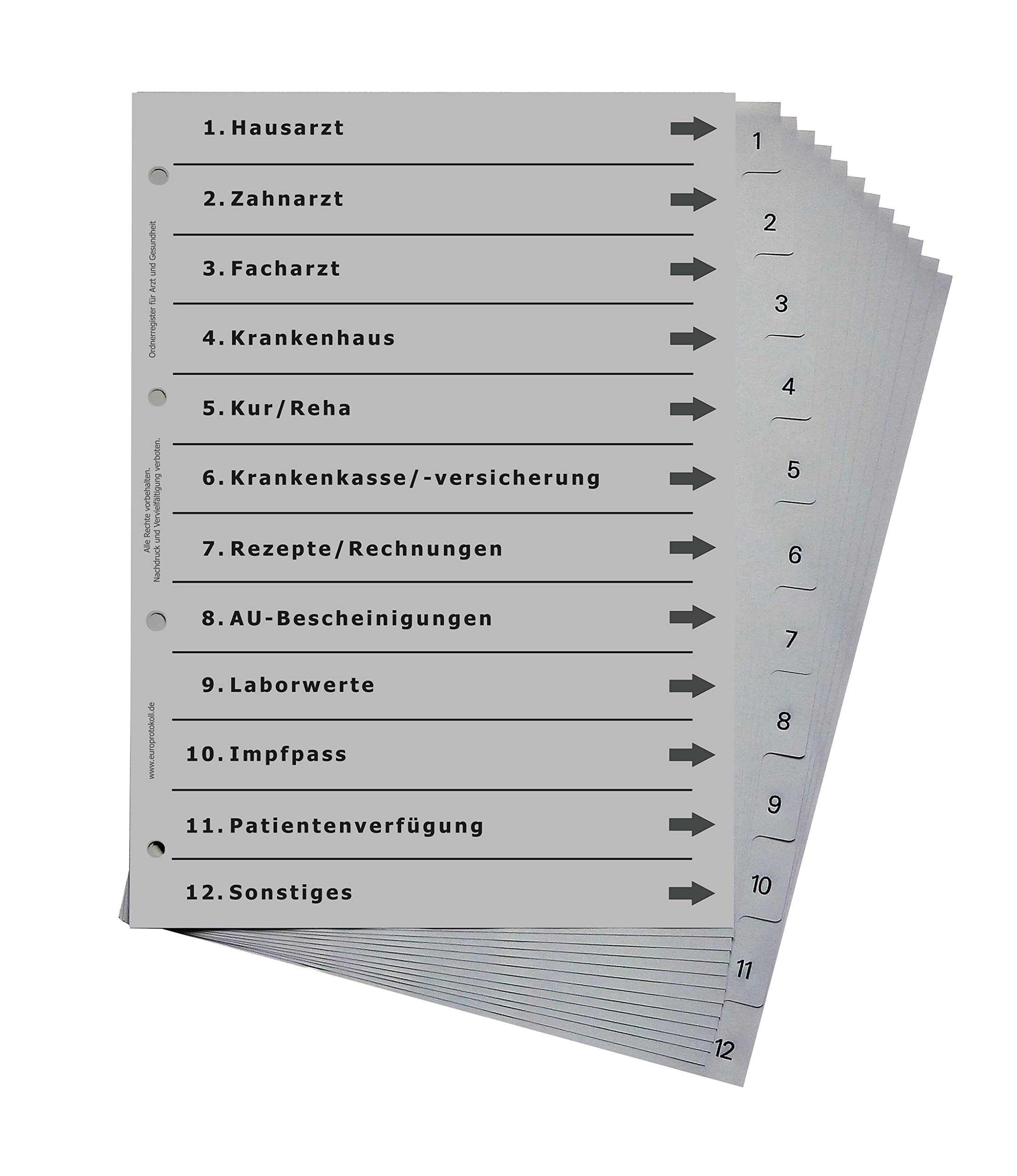 14er Komplett-Set Ordnerregister für Ordnung in allen Bereichen wie z.B. Gesundheit, Pflege, Finanzen, Eigenheim, Haustiere, Immo, Kfz, Kinder, Personal, PV, Rezepte, Steuern, Vers., Dokumente