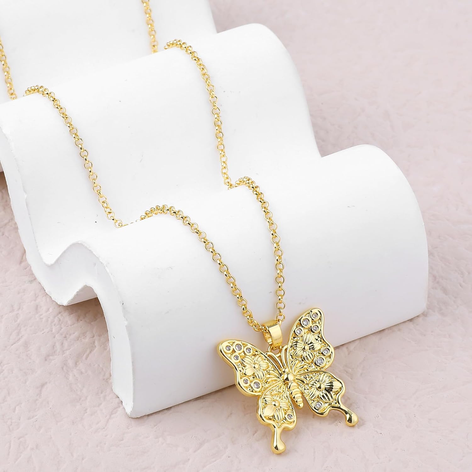 MOONWALTZ Gold Butterfly Necklace for Women 14K Gold Plated Hollow Butterfly Pendant Necklace Cubic Zirconia Butterfly Charm Necklaces Adjustable Trendy Insect Fairy Jewelry Gift for Women - Image 6