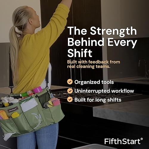Miniatura 7 de FifthStart Organizador de limpieza multiusos con cintura, correa para el hombro, base de malla y 9 bolsillos, organizador de pañales fácil de