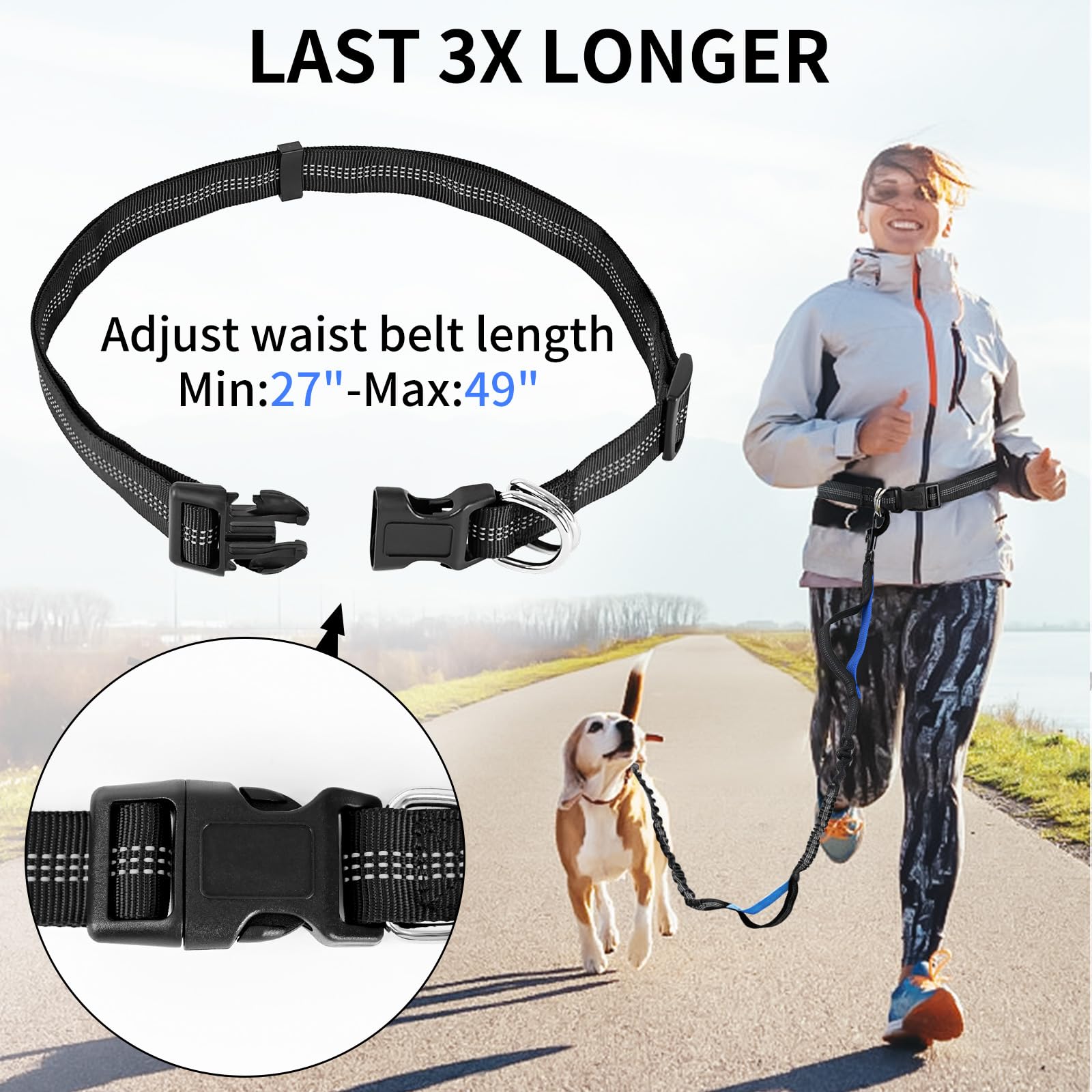 Amazon.com : Petstars Hands Free Dog Leash with Zipper Pouch, Retractable  Bungee Waist Leash with Dual Padded Handles & Waist Belt Fanny Pack for  Medium & Large Dog Training Walking Running Hiking