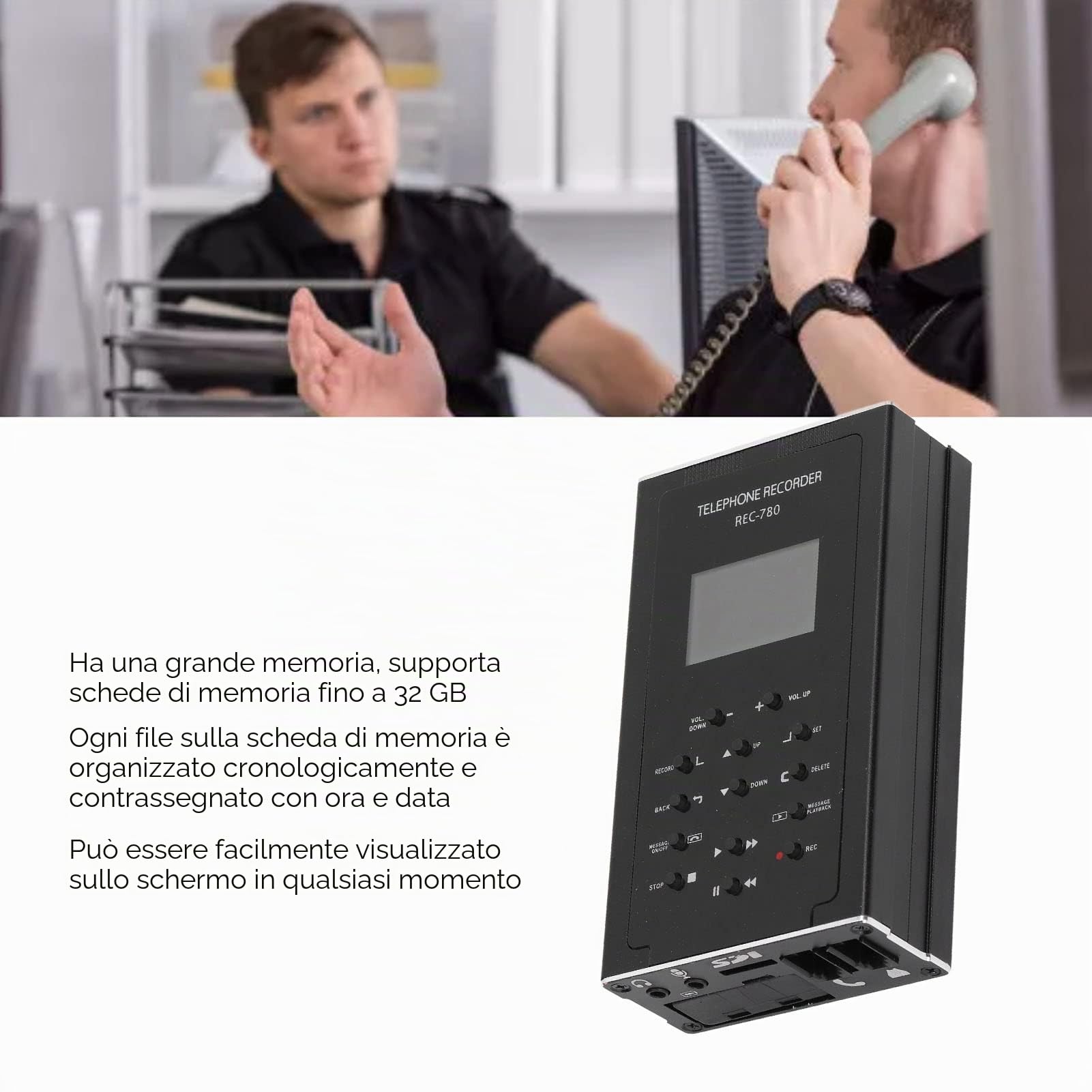 Yunseity Registratore Telefonico, con Memoria Integrata da 32 GB, Mini Dispositivo di Registrazione Telefonica Automatica, per Linee Analogiche/IP/digitali