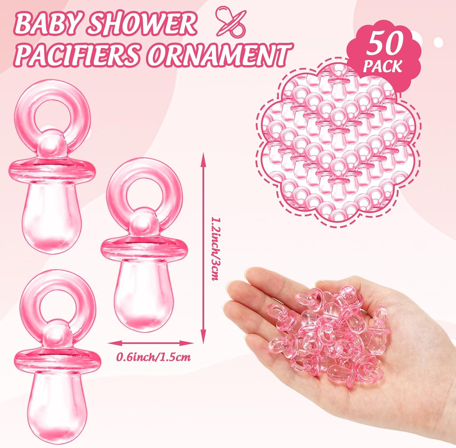 Whaline 51 Pcs Pacifier Hunt Baby Shower Game Include Pink Watercolor Flower Clothes Wooden Sign 50 Pink Plastic Pacifier for Girls Gender Reveal Party Favor Gift Supplies