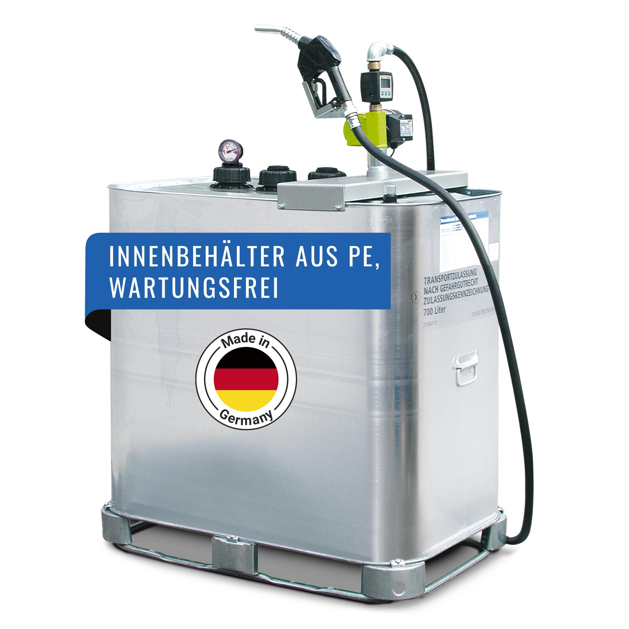 DENIOS® Dieseltank I Sammeltank Made in Germany I Lagertank 757 mm x 1210 mm x 1135 mm, 700 Liter Volumen, für Öle und Dieselkraftstoffe