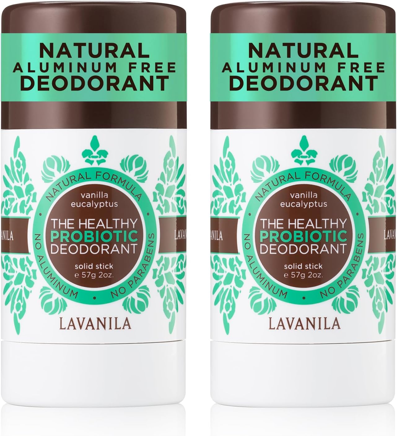 Lavanila Vanilla Eucalyptus Aluminum Free Deodorant 2-Pack (2 Oz Each) - Solid Stick Deodorant for Men and Women, Natural Vegan Formula, Made In USA