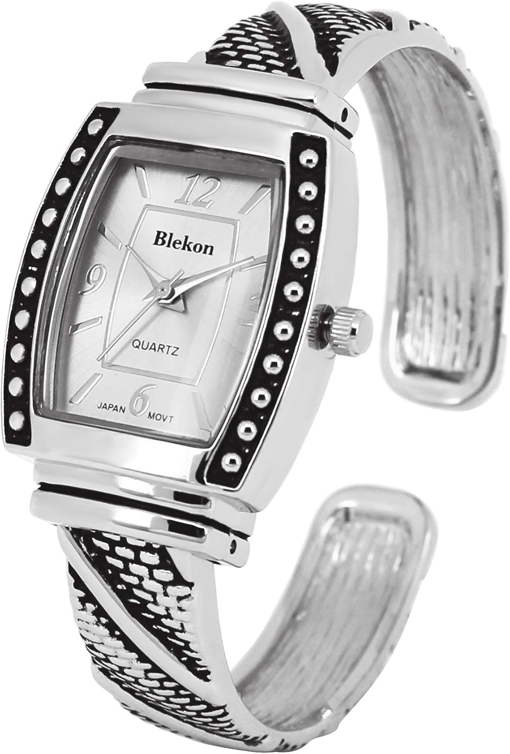 Blekon Collections Japanese Quartz Women's 25mm Case Elegant Cuff Detailed Bangle Watch (can only fit 6" to 7" wrist)