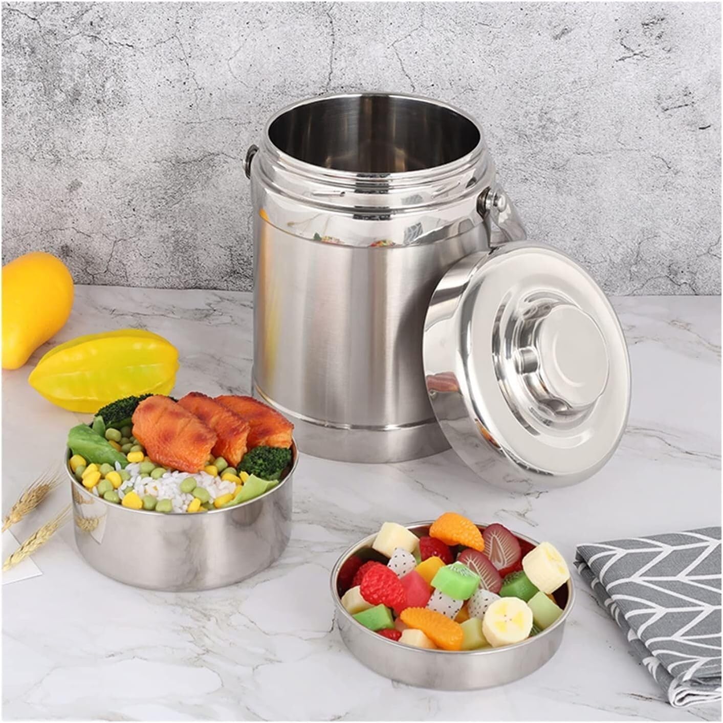 Contenitore Portavivande Termico per Alimenti, 2 L in Acciaio Inossidabile, Lunch Box Isotermico con Scomparti, per Pasti Caldi e Freddi, Porta Pranzo Riutilizzabile con Manico…