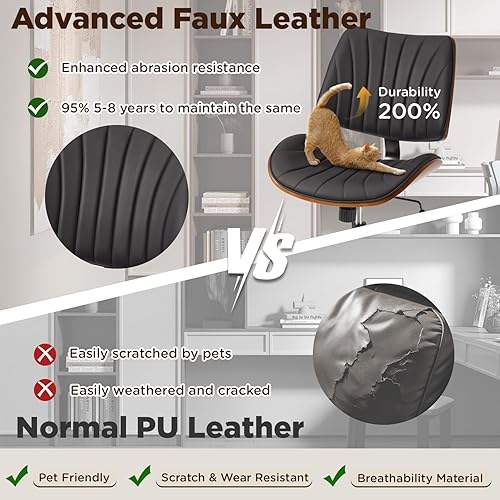 Miniatura 7 de EROMMY Silla de escritorio de oficina sin brazos, con respaldo de madera, silla de escritorio de oficina pequeña, sin brazos, altura ajustable,