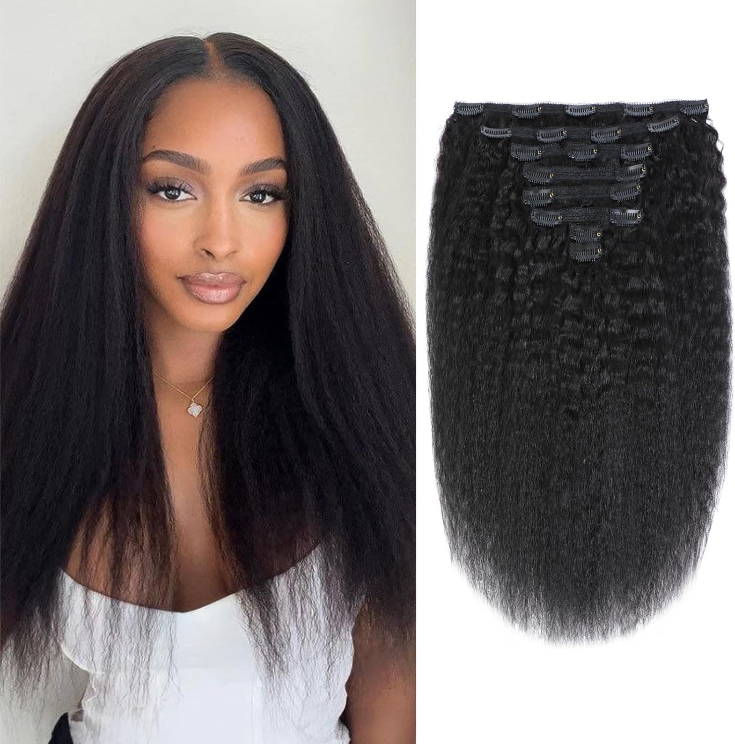 Kinky Curly Clip In Hair Extensions Real Human Hair 3C 4A Kinky Curly Clip Ins for Women Brazilian Remy Human Hair Virgin Hair 8 Pcs Natural Black (18 Inch)