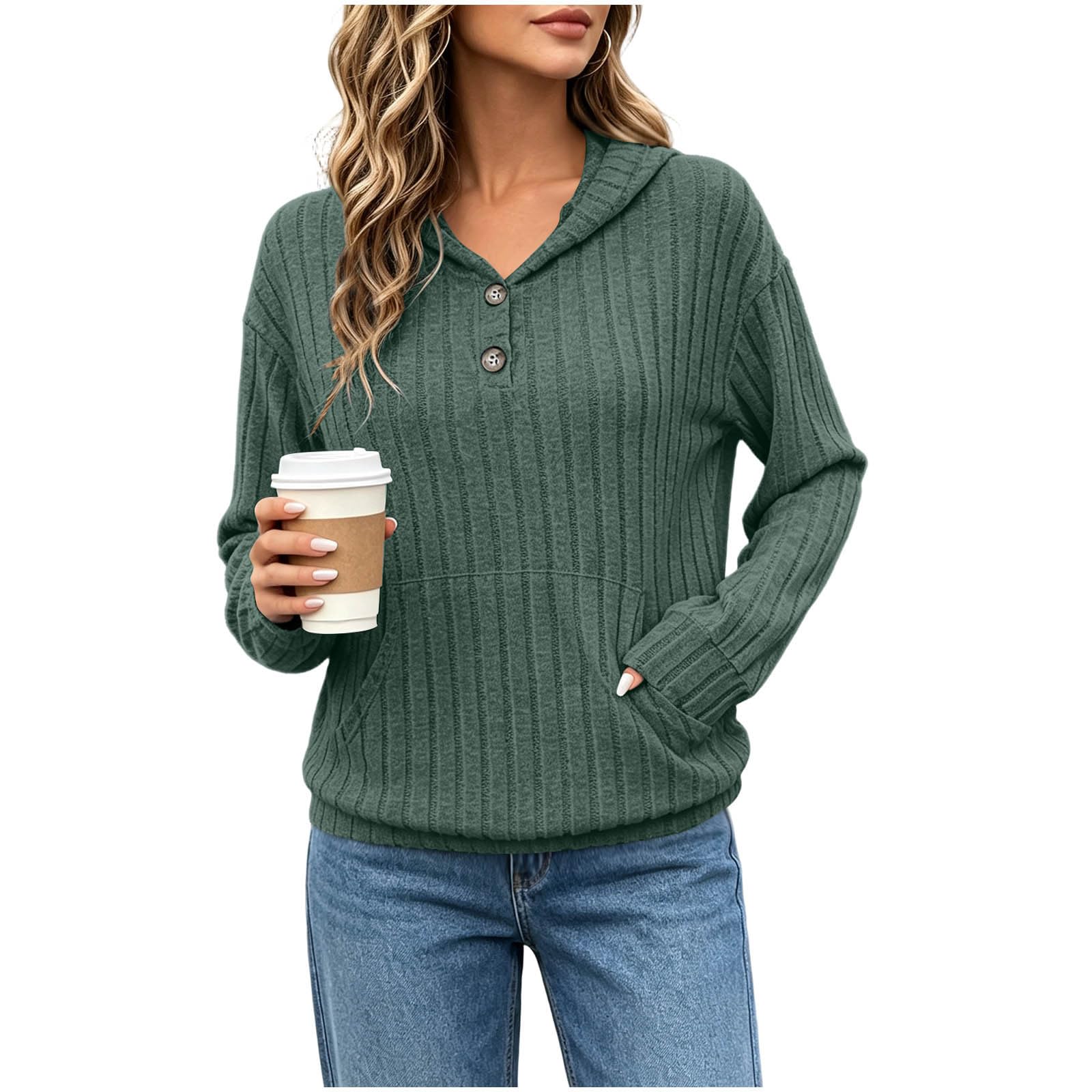 Damen Strickpullover Weiche Langarmshirt Oversize Einfarbig Kapuzenpullover