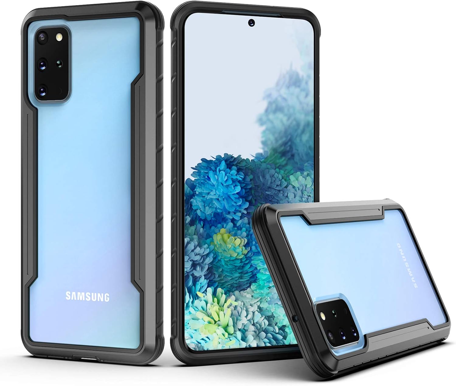Swaller Samsung Galaxy S20 Plus Case, Edge Shockproof Protection, Anti-Scratch Slim Clear Back, TPU Protective Case for Galaxy S20+ 5G 6.7 Inch(Gray+Black)
