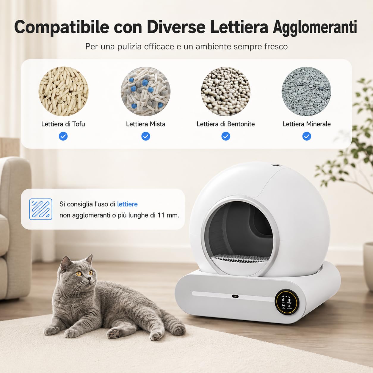 PGD​​SGA Lettiera Autopulente Per Gatti 65 Litri + 9 Litri, Controllabile Tramite App - Capacità Extra-Large (65 Litri), Deodorizzazione Ionica E Monitoraggio Dello Stato Di