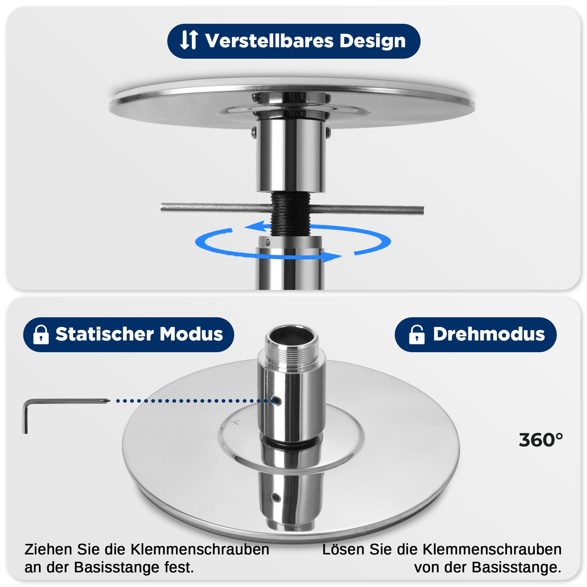 SereneLife Pole Dance Stange Indoor – Höhenverstellbar, Statisch & Rotierend, 204–274cm Turnstange Indoor für Zuhause – Robuster Stahl, Kein Bohren – Fitness Poledance Tanztraining – 280kg Traglast