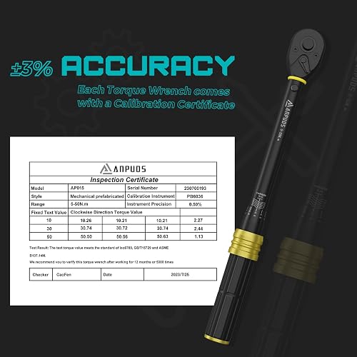 ANPUDS Clé Dynamométrique 3/8", Clé de Torsion 5-50Nm, 26 Pièces Kit D'entretien pour Vélo y Moto avec 100/150mm Extension, 3/8"-1/4" Adaptateur, Douilles à Bougie, Cardan universel, Hex und Torx - 3