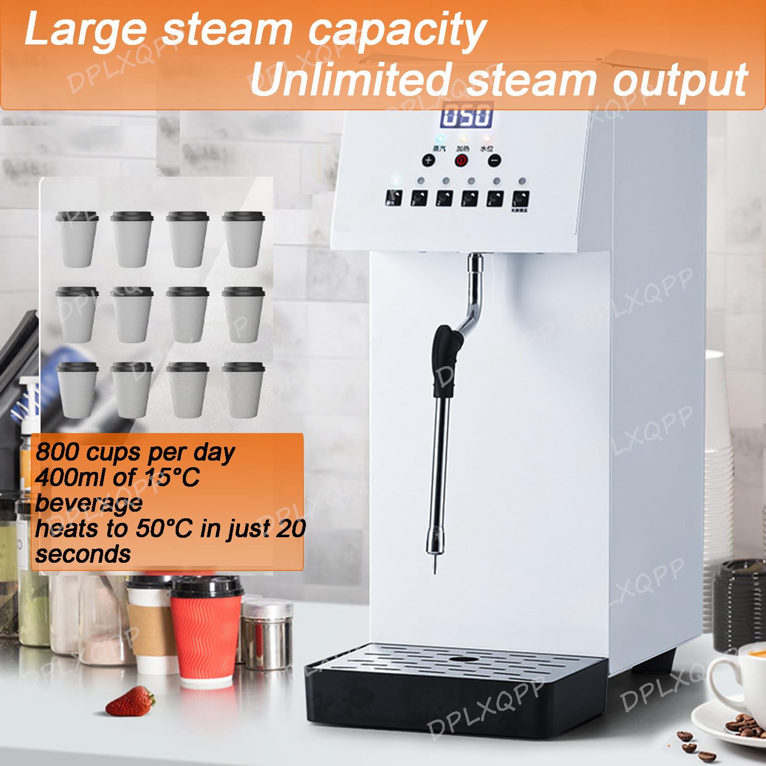 Máquina espumadora de leche a vapor comercial, potencia de 2500 W con 5 ajustes de temperatura y calentamiento rápido de 2 minutos, tanque de 6 litros para cafeterías y tiendas de té Boba