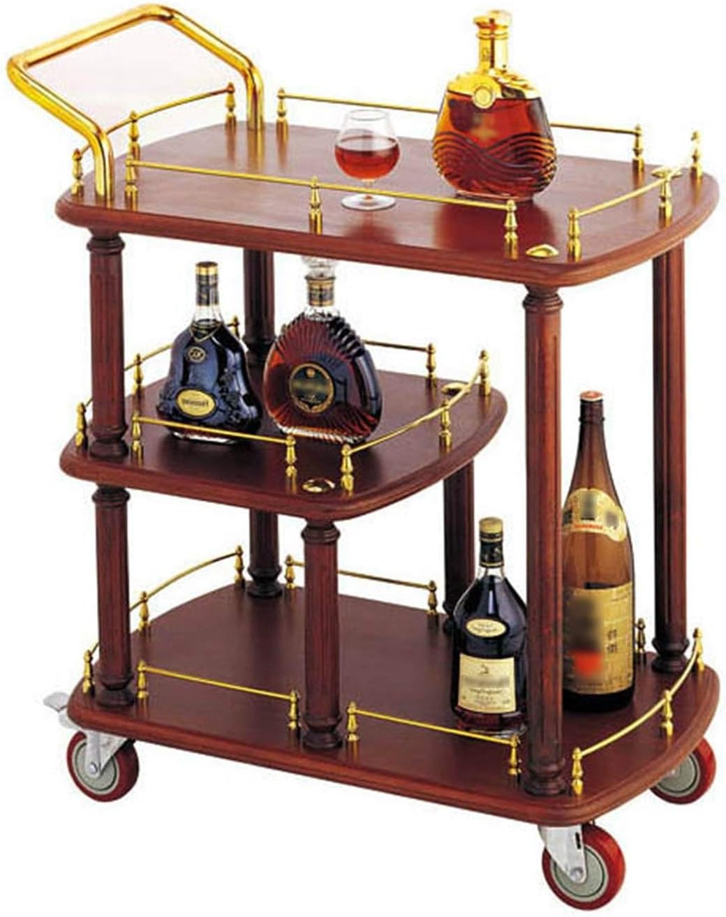 Solid Wood Kitchen Serving Carts Rolling Bar Cart with 3 Tier Storage Shelves Kitchen Island Cart Home Bar Serving Carts Kitchen cart with Storage